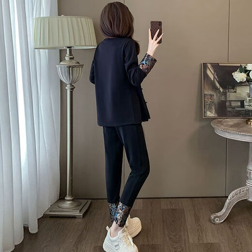 Fenling Herbst-Outfits Damenanzüge 40 bis 50 Jahre alt, hochwertiger, leicht fetter Tang-Anzug, neuer chinesischer Stil, Nationalstil 2024, neuer Frühlingsanzug 1048#, komplettes Set aus Hosen und Oberteil 4XL (empfohlen 160–180 Jin Jin entspricht 0,5 kg)