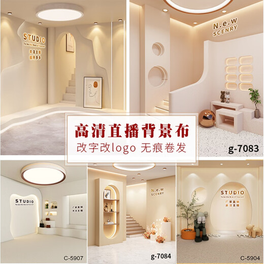 CLCEY直播背景布3d立体高清服装产品简约室内仿真壁画挂布视频 蓝白 W-1484高清加厚 2x3.5m