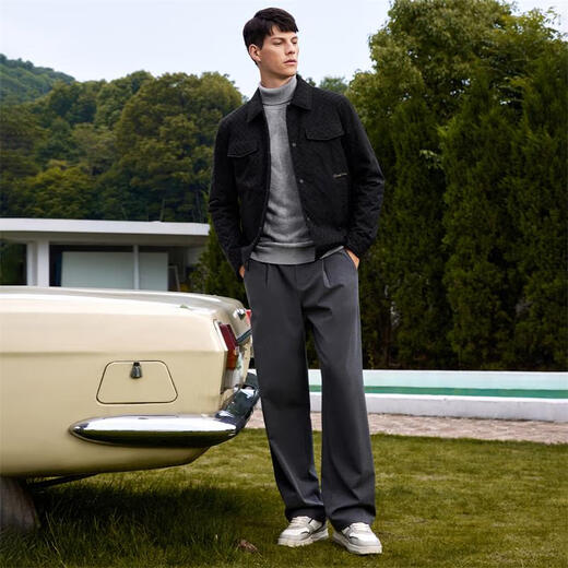 Dances with Wolves Windproof and Anti-wrinkle Lapel Jacket Men's 2025 Autumn New Commuting Casual Men's Jacket 001 Black (Thick Padded Style) XL 180/96A