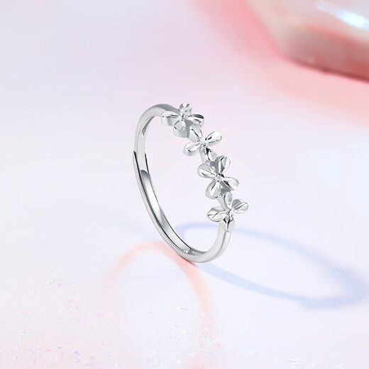 Saturday Fortune PT950 Four-leaf Flower Platinum Ring for Girlfriend B0112803 About 2.02g 15th Birthday Gift