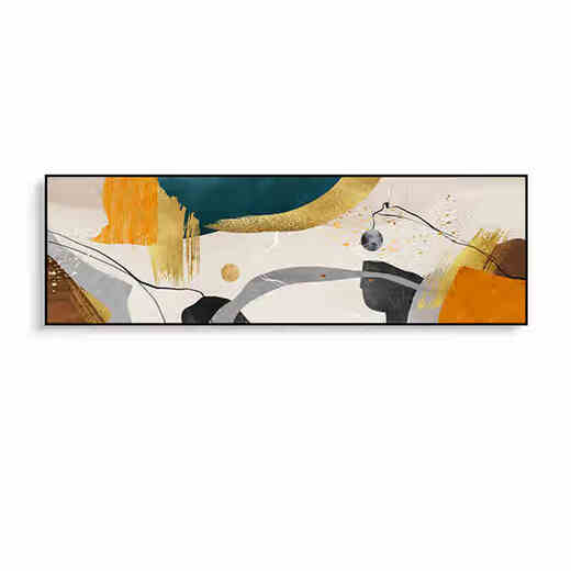 槐序抽象艺术卧室床头背景墙装饰画酒店宾馆房间现代简约挂画主卧壁画 JD17081 120*30cm【适合宽1.2-1.5米床】 纹理油画布铝合金黑框