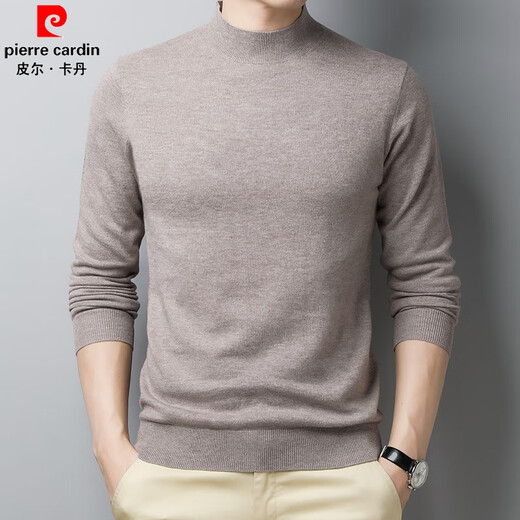 Pierre Cardin 100% wool sweater men's thin half turtleneck sweater middle-aged solid color versatile sweater black 175