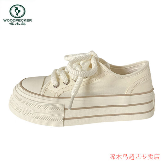 Spechtcreme Dick-Soled-Leinwandschuhe für Dünne Frühlings- und Sommer-Style-Ins Trendy Nische koreanische Version Big Head Schwamm Kuchen Studentin weiße Schuhe Milky White 35