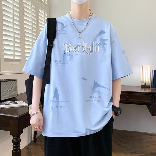 
QLTQZQ2025 summer short-sleeved T-shirt for boys, junior and senior high school students loose half-sleeved teenagers trendy top 693 beige (single short-sleeved) Quality upgrade M 80-95Jin [Jin equals 0.5 kg]