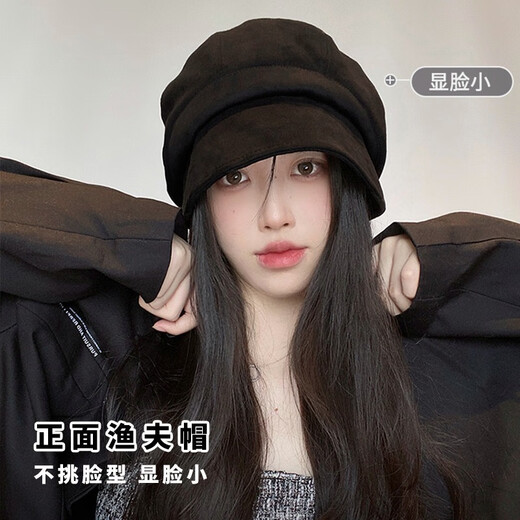 Qiao丂Beret Autumn and Winter Women's Fisherman Hat Versatile 2024 Spring and Summer New Big Head Circumference Showing Face Small Korean Printmaker Hat Three-in-One Beret