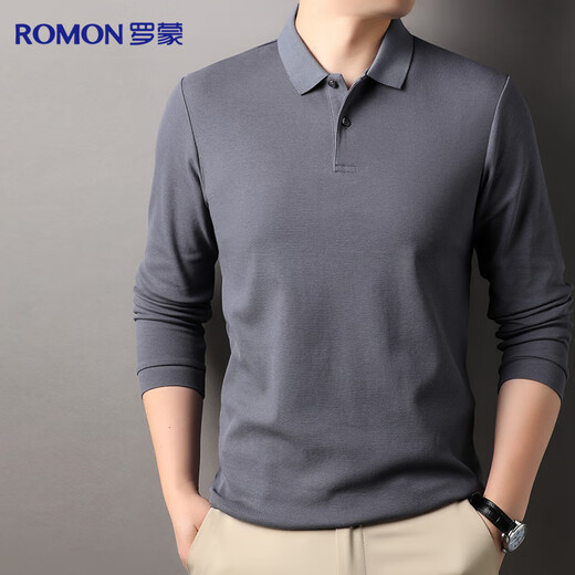 Romon 100% cotton long-sleeved T-shirt men's POLO lapel top cotton bottoming shirt business casual inner wear for men