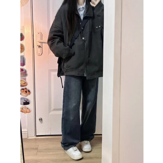 
7 high-quality work jackets for men and women in spring and autumn new American retro casual loose solid color men and women's flight jacket top SSQ-684 black 2XL