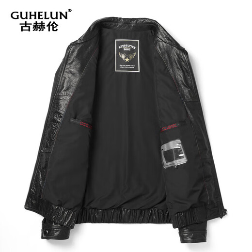 古赫伦（GUHELUN）2025新款海宁真皮皮衣男士油蜡头层牛皮夹克小翻领休闲时尚外套薄 黑色 XL (175)