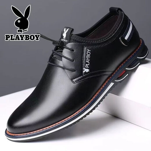 花花公子（PLAYBOY）男鞋2025年春夏季男士休闲鞋白色皮鞋内增高真皮鞋子男商务 9855黑色增高单里 42
