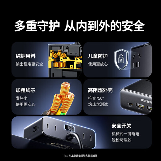 绿联USB插座氮化镓20W/65W快充魔盒插排便携插线板迷你多功能适用苹果16华为小米手机iPad 【性价比力荐】20W快充*8口合一