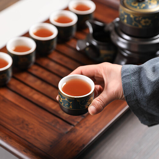 Craftsman's Lazy Tea Set Household Stone Mill Semi-automatic Tea Making Artifact Office Ceramic Anti-scalding Kung Fu Tea Set Complete Set Fragrant Automatic Tea Set + Black Square Tea Tray 10 Pieces