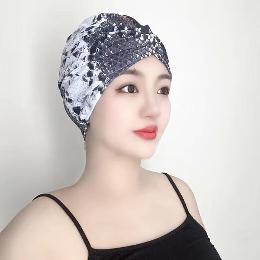 Kashiwa Chao long and short hair, fashionable and cute ear-protecting fabric swimming cap, good-looking, hot spring swimming cap for women with small face, 2001 black Mickey hat + nose clip and earplugs