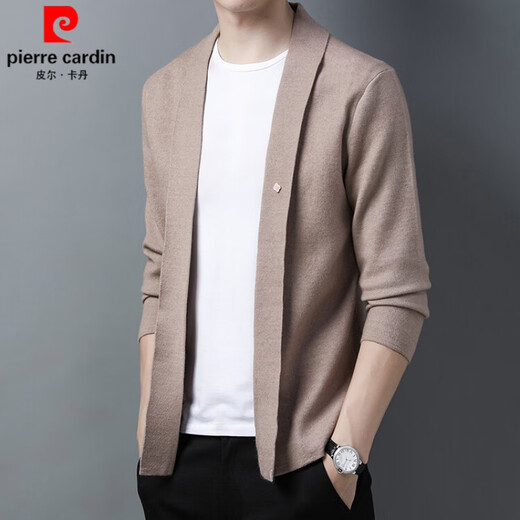 皮尔卡丹（pierre cardin）品牌开衫外套男士羊毛针织衫春秋新款青年商务休闲纯色舒适毛衣男 黑色 190/100A