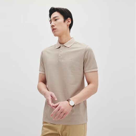 七匹狼【含桑蚕丝+羊毛】短袖POLO24年夏季新款柔软舒适华夫格通勤上衣 701(卡其) XL 175/92A