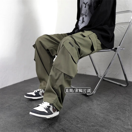 柏铭臣 休闲裤男潮牌阔腿工装男士夏季直筒宽松阔腿垂感百搭加厚裤子男 黑色 XL【建议120-140斤】