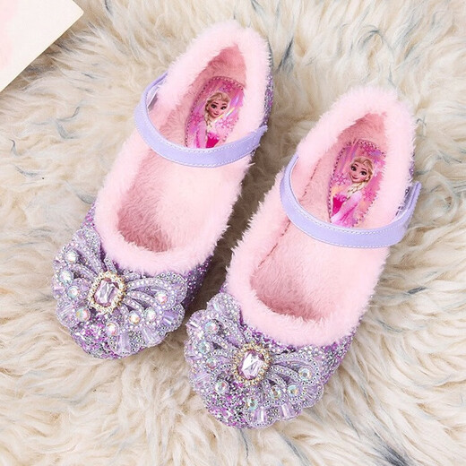 BeiRanMay Princess Elsa Shoes Summer Girls 2025 Children's Crystal Shoes Princess Elsa Shoes Little Girls Birthday High Heels Purple Rhinestone Velvet 28/Shoe Inner Length 18cm