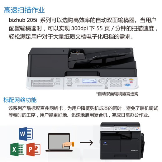 柯尼卡美能达 6180en 205i 215i 225i A3打印机复印机办公黑白激光网络大型商用 215i标配（21页速度+自动双面打印） 4，标配+双面打印+输稿器+底柜（粉丝推荐）