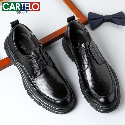 
CARTELO British men's leather shoes breathable wear-resistant classic business formal shoes round toe soft cowhide shoes men 9892 black 40