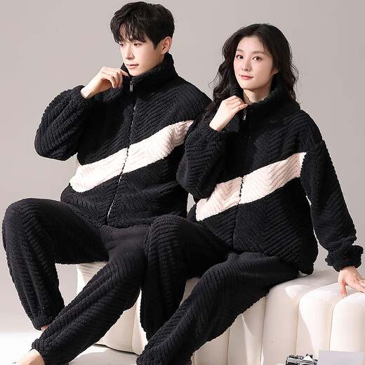 Delia -Paar Pyjama für Frauen im Herbst und Winterkorallen Velvet verdickte Strickjacke Lose Flanellpyjamas Hosen Herrenhausbekleidungsanzug C9905 m Frauen