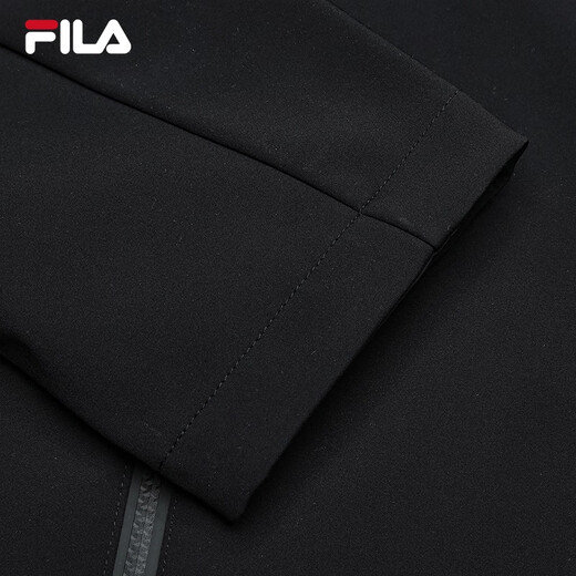 FILA Official Men's Woven Jacket 2025 Spring New Fashion Casual Basic Plus Velvet Stand Collar Jacket for Men True Black-BK XL