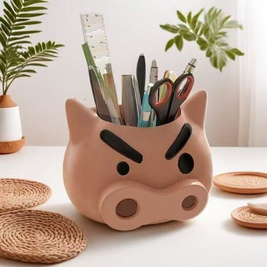 Miaofan creative pen holder desktop ornaments for children to send teacher handicrafts stationery storage box cute cartoon pig student yellow [fatty]