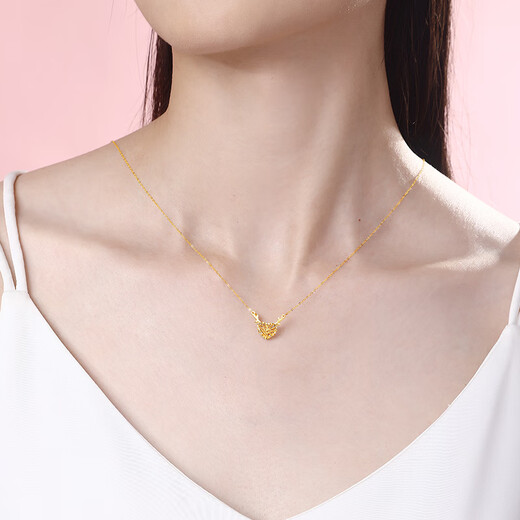 Saifei 18K gold necklace female Yishayou gold filigree heart-shaped chain set as a birthday gift for girlfriend, about 43cm