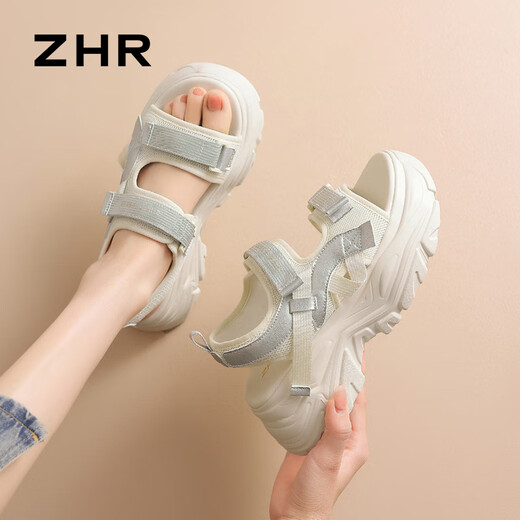 
ZHR sandals for summer convenient Velcro thick sole women's shoes versatile sports shoes for women G693 beige 34