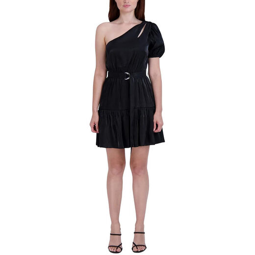BCBGeneration Women's One Shoulder Slim Flare Mini A-Line Cocktail Dress Black//White 16