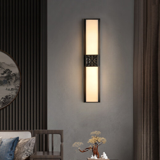 Qianzhang Lamp New Chinese Style Full Copper Marble Wall Lamp Background Wall Lamp Villa Bedside Bedroom Chinese Style Living Room Villa Hall Premium Black Rubbed Gold Height 60CM* Width 12CM Furui