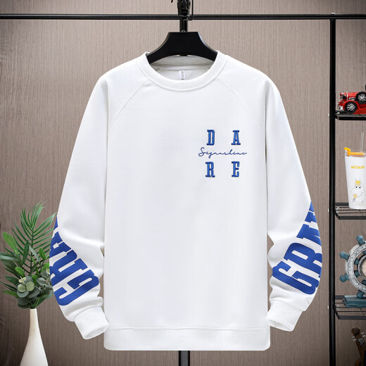 Baoming Sweatshirt Men's 2023 Spring and Autumn New Letter Rusty Round Neck Youth Casual Men's Sweatshirt White XL