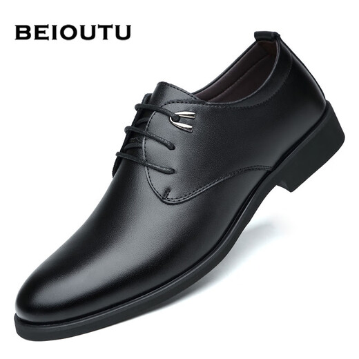 Nordic figure (BEIOUTU) leather shoes men's formal shoes fashion trend lace wedding low-top cowhide business casual shoes 511 black 42