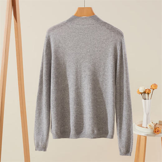 Jinju 100% Cashmere Bottoming Sweater Solid Color Fashionable Warm Half Turtle Collar Women's Cashmere Sweater Medium Gray L