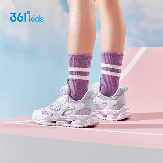 361 children's shoes girls children's sneakers knob button summer new large mesh breathable running shoes mid-to-big children's casual shoes 361 degree white/light pink purple/sprouted green 36