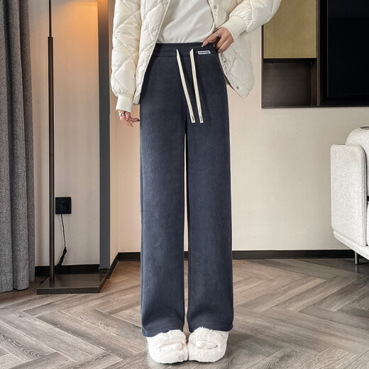 Velvet de terciopelo hechos al algodón Pantalones de patio de cordero en el terciopelo en espesor de las mujeres en otoño e invierno Pantalones casuales rectos de la cintura altas para mujeres Pantalones de algodón 9767 Negro [Velvet de cordero alto 24.5] M 80-100Jin [Jin equivale a 0.5 kg]