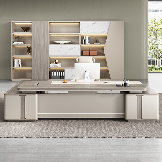 Guiqiu Boss Desk Desk President Desk Simple Modern Panel Executive Desk Supervisor Desk Single General Manager Desk and Chair Combination Total length 2 meters Boss Desk + Luxurious Double Side Cabinets