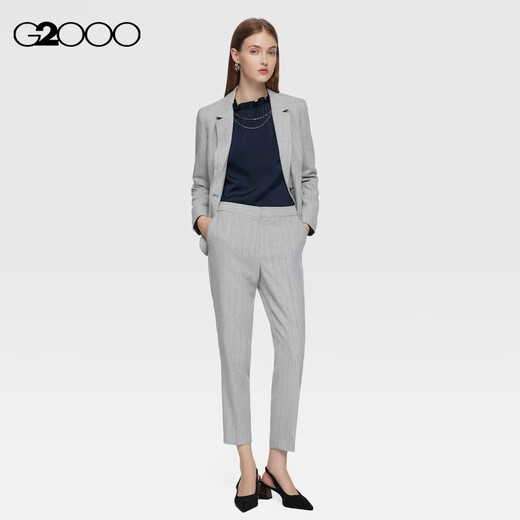 G2000 Comfortable and Elastic G2000 Women's Clothing Mall New Machine Washable Soft Herringbone Pattern Formal Nine-Point Pants Aluminum Gray 34