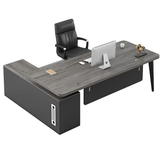 Queka Desk Office Boss Desk Modern Simple Cabinet Workbench President Manager Computer Writing Desk Gray Oak 160*80*75 Boss Desk + Side
