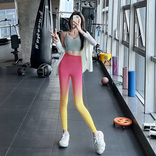 LULU CENTURY Gradient Pilates Training Fitness Pants Women's High Waist Peach Butt Lift Running Sports Quick-Drying Breathable Yoga Pants Dark Brown One Size S