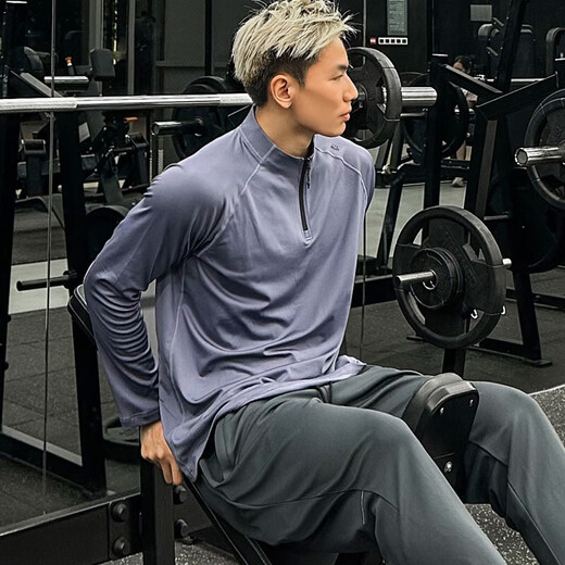 GUIJIAOER ice-breaking quick-drying clothing for men in spring and summer training track and field fitness clothing long-sleeved half-zip sports tops outdoor cycling clothing half-zip shaping tops - black 3XL (185-195 height, 170-200Jin Jin equals 0.5 kg)