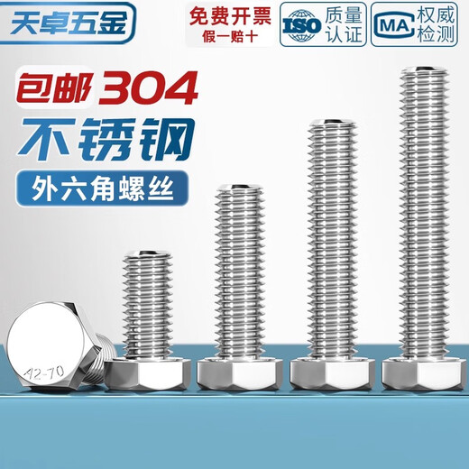 Tianzhuo Hardware 304 stainless steel external hexagonal screws and bolts complete extension screw M3M4M5M6M8M10M12M16-M20 M8*16-10 only