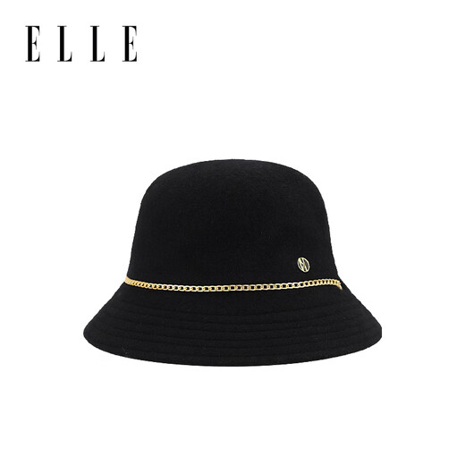 ELLE wool pot hat women's autumn and winter fashion versatile elegant chain decorative set hat fisherman hat top hat black one size