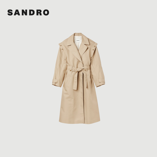 SANDRO classic women's clothing classic French temperament long lace-up windbreaker jacket SFPOU00519 beige 38