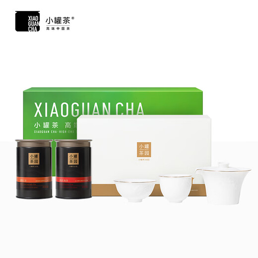 小罐茶园流金系列乌龙茶大红袍茶滇红茶组合100g茶叶礼盒+白瓷茶具套组