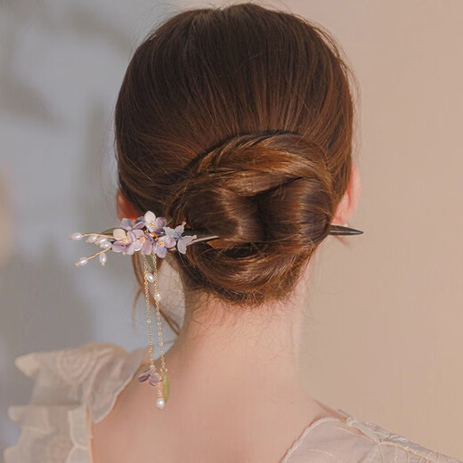 Bai Shilin Super Immortal Wisteria Flower Hairpin Simple Modern Wooden Hairpin Ancient Style Cheongsam Hanfu Accessories Original Design Wisteria Flower Hairpin