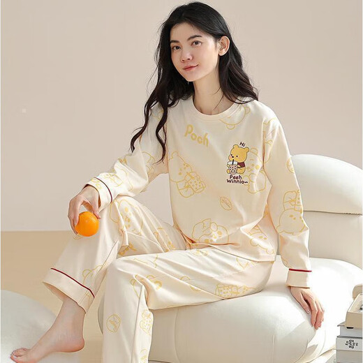 Cat Man Pyjama für Frauen im Frühjahr und Herbst reine Baumwolle Langarm großer Sommer 2025 Neue Baumwoll-Hauskleidung rundes Nacken Set 09m9905 Hosen + Langschläuche XL [Empfohlen 120-140jin [Jin gleich 0,5 kg]]