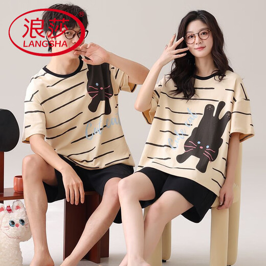 Langsha (Langsha) Dachshund Dog Pareja Pajamas para mujeres en verano Algodón puro Camina corta Lady Lindo Men's Flin Style para ropa para el hogar al aire libre Tienda insignia-844 L Soltero Mujeres: