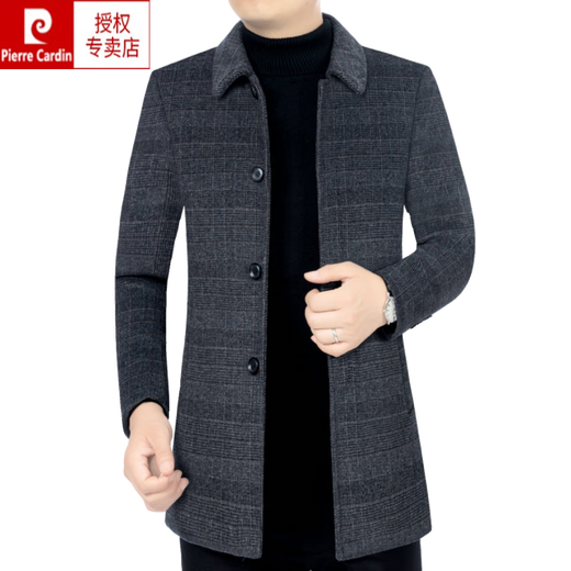 Pier Cardin High-End-Wolle Wolljacke für Männer mitten im Herbst und Winter und samtdickte Jacke mit mittlerer Länge für Daddy Wollmantel Blaugrau 180/XL