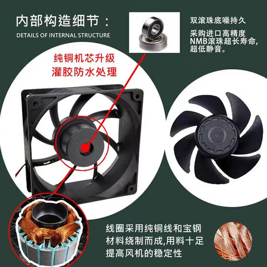 台达专用防水风机IP68散热风扇12038/12V24V加湿器48V户外工业潮220V 90*90*25MM 12V