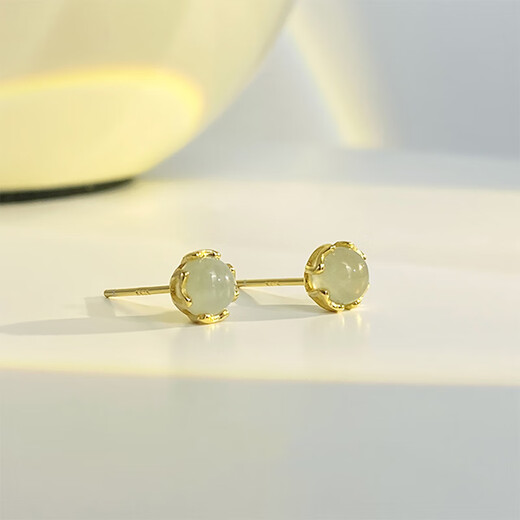 Miao Xiuzu Silver Needle Earrings for Women Retro French Style Fashionable Earrings Imitation Hetian Jade Earrings for Girls Birthday Gifts Hetian Jade Earrings-Gold