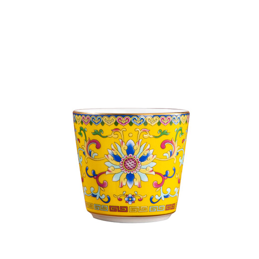 LICHEN enamel ceramic white wine cup tea cup Jingdezhen Chinese-style entangled palace style tableware yellow imperial yellow 170 ml